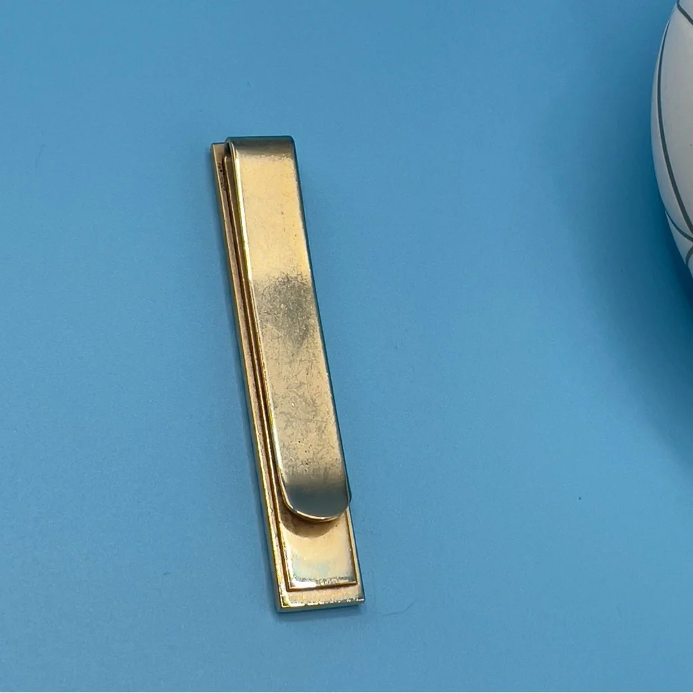 Vintage Heavy Gold Tone Textured Tie Clip Bar Mid Century Brutalist 30g 🔥